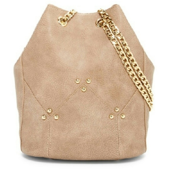 Pink Haley Handbags - Maisie Bucket Crossbody Drawstring Purse; Taupe